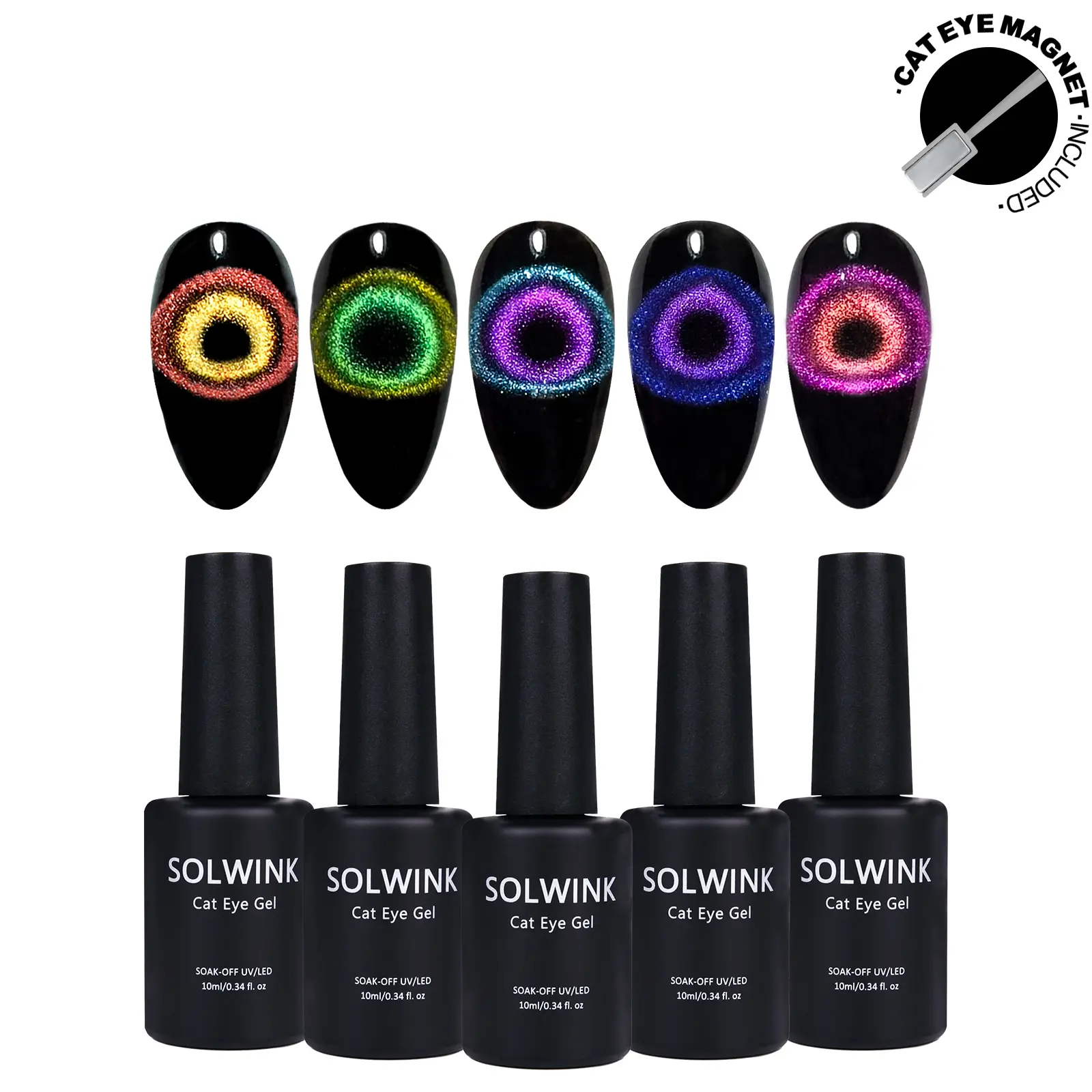 SOLWINK HEMA&TPO FREE  UV/ LED lamp needed Galaxy color shifting effect Cat Eye Gel  Safe for Natural Nails Extension Nail Tips Toes