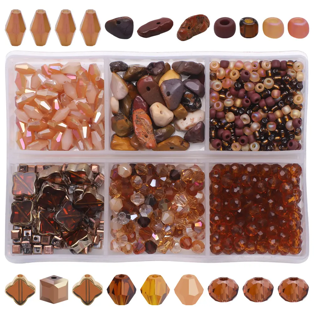1 Box 6 Grid Gold Edge Four-Leaf Clover Crushed Stone Beads Crystal Glass Beads DIY Jewelry Accessories Necklace Bracelet String Beads Bead Assortment DIY Jewelry Making