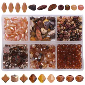 1 Box 6 Grid Gold Edge Four-Leaf Clover Crushed Stone Beads Crystal Glass Beads DIY Jewelry Accessories Necklace Bracelet String Beads Bead Assortment DIY Jewelry Making