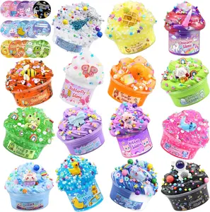 Summer Spring Gift 15 Pack Slime Kit for Kids, DIY Crunchy Butter Slime Set with Charms & Add-ins, Soft Non-Sticky Slime Party Favors, Stress Relief Sensory Toys, Birthday Gifts Classroom Prizes for Boys Girls