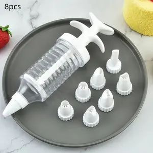 8pcs Cookie Icing Nozzles Set, Plastic Pastry Bags & Cream Dispensing Tips, Baking Tools for Decorating Cakes & Cookies