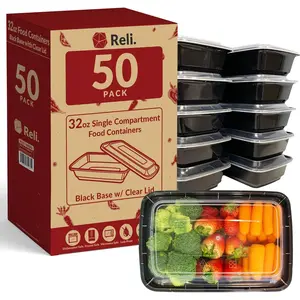 Meal Prep Containers (50 Pack, 32 oz.) | 1 Compartment Food Containers with Lids | Microwavable Freezer Dishwasher Safe - Bento Box