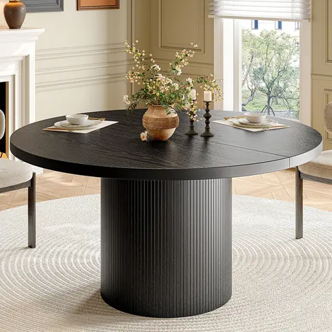 ONBRILL 47-in Round Island Table - Dining Tables, Stable Wide Base, Wood Strips, Seats 4-6, Modern Farmhouse Round Shape Dining Room Furniture for Family Meals, Apartment Indoor Kitchen Goods, Assembly Required