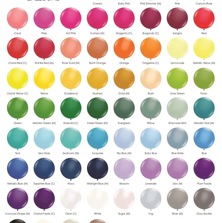 Tuftex Balloons - Assorted Colors Including Red, Orange, Yellow, Green, Blue, Purple, Pink, and More