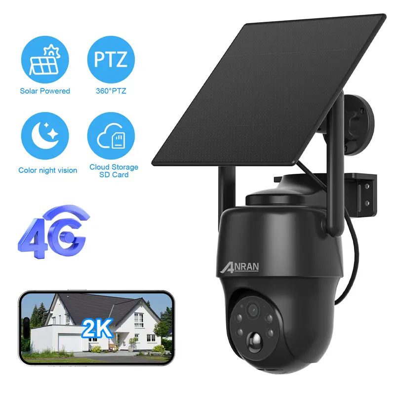 ANRAN 4G LTE Solar Wireless Outdoor Security Camera - SIM Card, No WiFi Needed, 360 PTZ View, High-Resolution Night Vision, PIR Human Detection, 2-Way Talk, Speaker, Microphone, Rechargeable, Remote Access, CCTV Cam