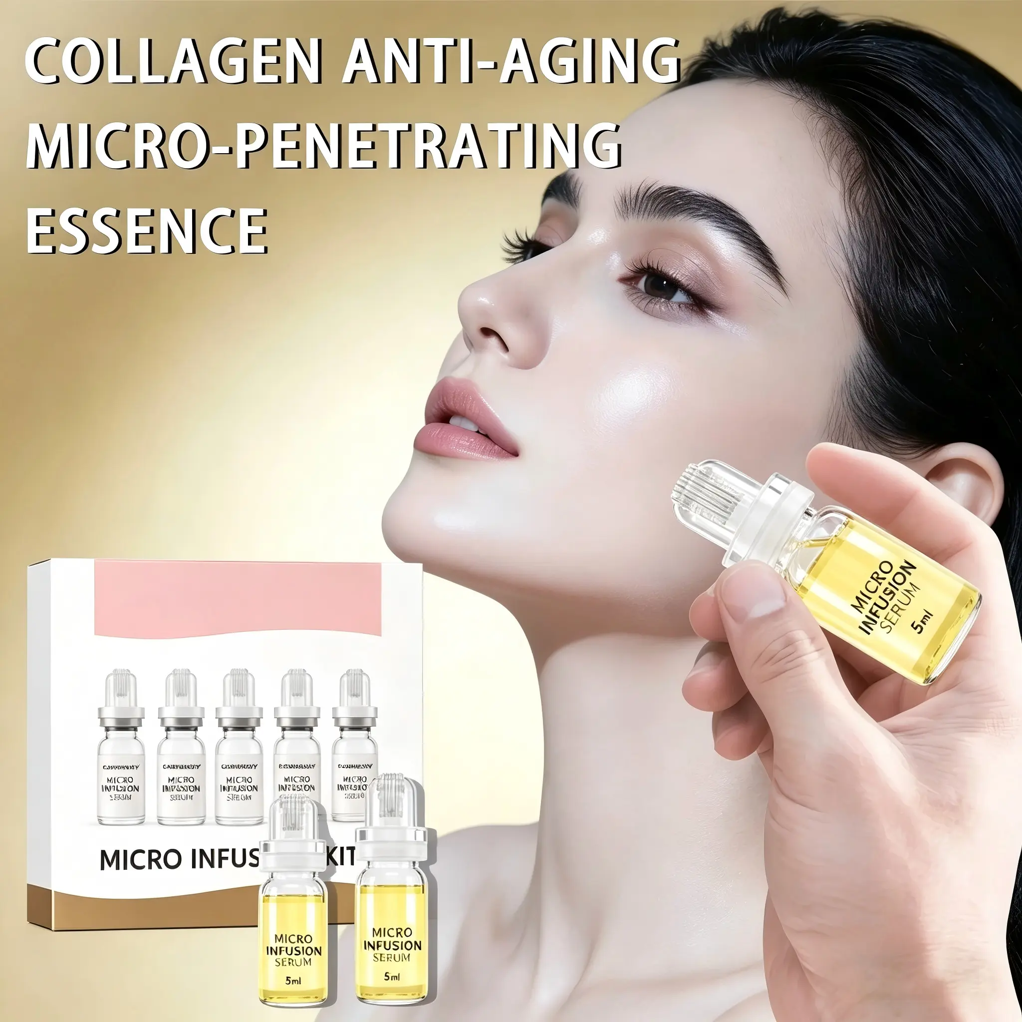 Korean Micro Molecule Anti-Aging Serum Kit, Collagen & Hyaluronic Acid, Anti-Wrinkle Firming Pore Minimizing Hydrating Skin Care