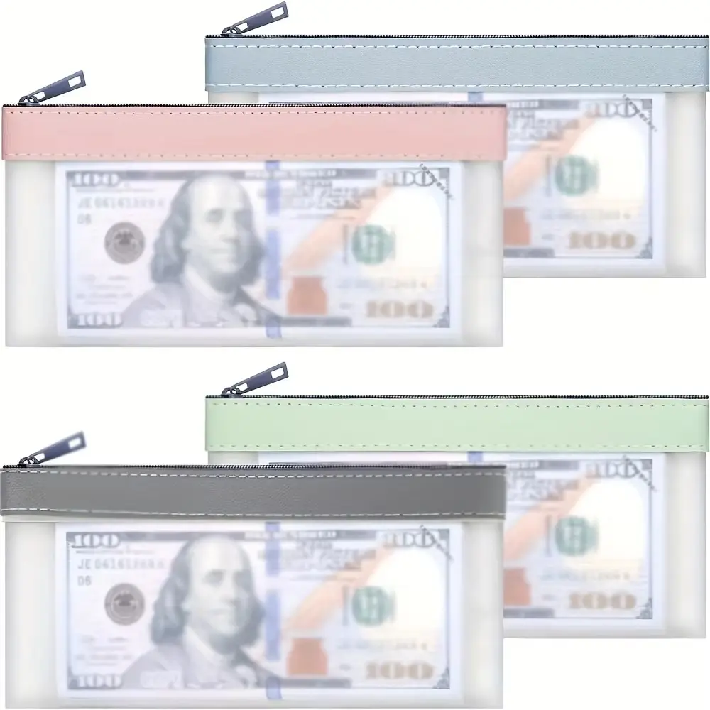 4pcs PVC Matte Transparent Envelope Wallets, Zipper Closure, Lightweight Compact, Coin Card Storage, Travel Pocket Money Purse, Home Portable Wallet, Travel Essentials, Coin Pouch