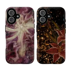 Dark Fairycore Glow Fantasy Lily Floral Phone Case – Whimsical Lily Flower Sparkle Aesthetic Phone Case – Fits iPhone X to 17 Pro Max, Samsung Galaxy S22 to S25 Plus Ultra, Charming Leopard Print Lips Tequila Tough Case