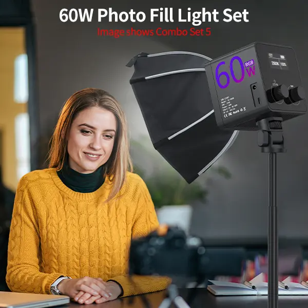 MAMEN 60W Full RGB COB LED Video Light - Portable Bi-Color 3200-6500K Fill Lamp with PD Charging, Bowens Mount Studio Lighting Kit (Includes Light Stand) for YouTube Vlog, Outdoor Cinematic Content Creation, Led Lights