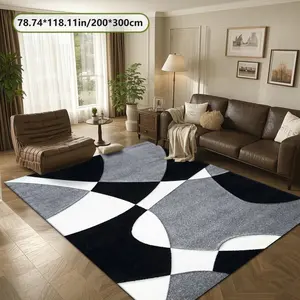 Velvet Soft Comfortable  Curved Geometric Patch 2D Printing Rug Fashion Home Decor, Commercial Decor Carpet, Living Room Rug, Sofa Cushion Bedroom Rug, Bedside Blanket Door Entrance Mat, Dining Table Carpet, Geometric Pattern Rug Decorative Area Rug