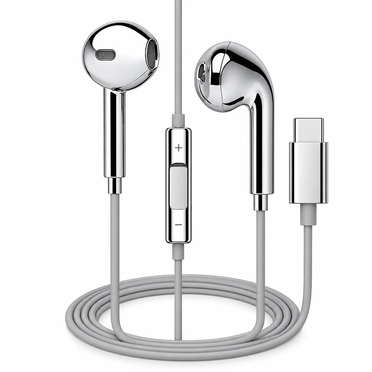 Glossy Silver Wired Earphones, Compatible with iPhone 18 Pro Max, iPhone 18 Duo, Electroplated Semi In-Ear Earbuds with Classic Retro Style, Lightweight Wired Headphones for Lightning, USB-C or 3.5mm Smartphones, Music, Calls, Gaming & Travel