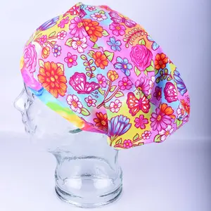 Butterflies Flowers Scrub Cap