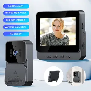 No Wi-Fi Needed! 150M Long-Range Wireless Video Doorbell with 4.3" IPS Screen & 2-Way Audio. No-Drill Installation, Wall Mount or Desktop Stand, Featuring Infrared Night Vision & Instant Motion Alerts.