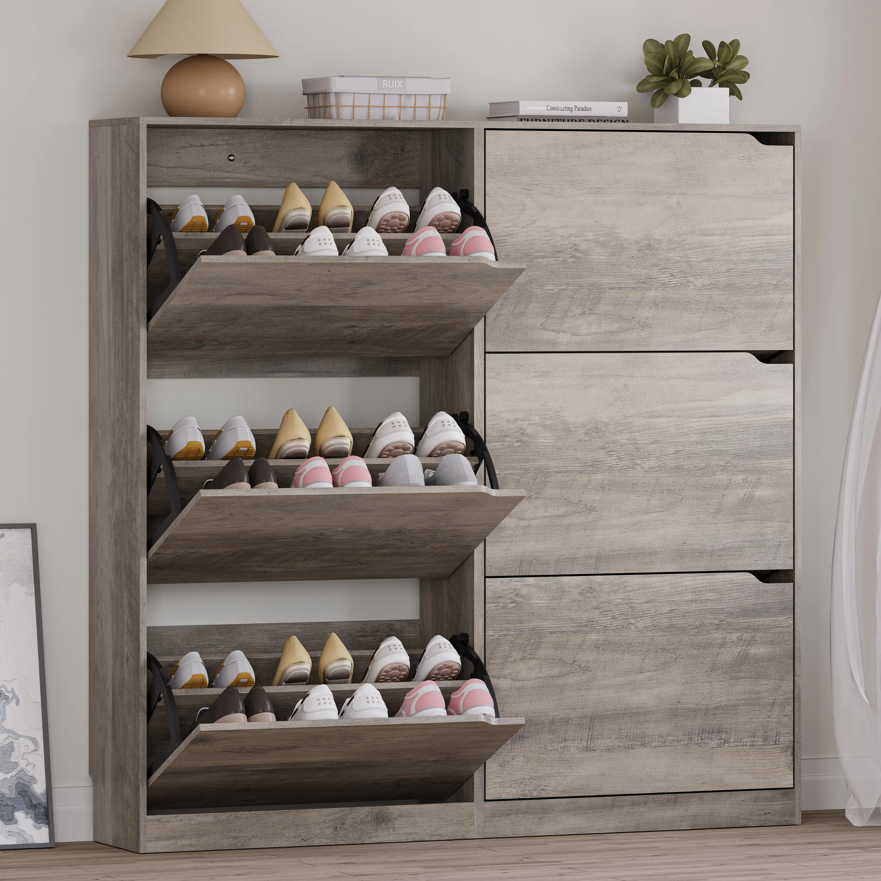 Narrow 6-Drawer Wood Shoe Cabinet, Sturdy Freestanding Hidden Storage Rack for Entryway, Hallway, Living Room, Bedroom, Front Door