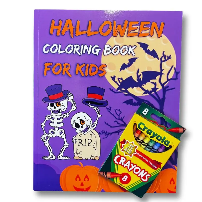 BoostHealthy Halloween 120 Pages Coloring Book for Kids and 8 Color Crayons Box