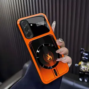 Cyber Mecha Flame MagSafe Compatible High Gloss Tempered Glass Protective Case with Shockproof Frame for [Galaxy A36] 952