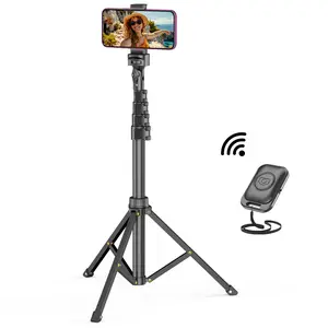 62" Adjustable Bluetooth Selfie Stick Tripod with Wireless Remote and Universal Phone Mount, Compatible with iPhone, Android, Cameras