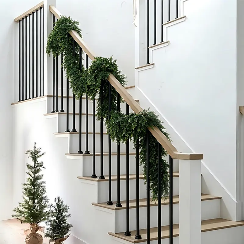 6 FT 2 Pcs Artificial Cedar Garlands Full Lush Flexible Wire Core Christmas Greenery Decor for Home Decor Lovers Staircase Railing