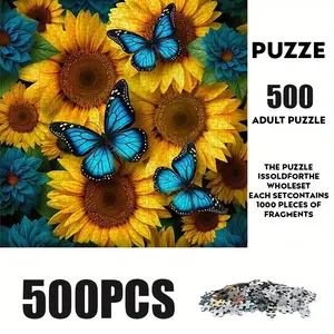 500 Piece Sunflower & Butterfly Puzzle, Large Adult Family Interactive Toy, DIY Home Decor Brain Challenge, Holiday Scene, Perfect Gift