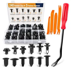 240PCS Automotive Push Retainer Kit with 12 Popular Sizes, Includes 240 Retaining Clips & 5 Fastener Remover for GM, Ford, Toyota, Honda, Chrysler