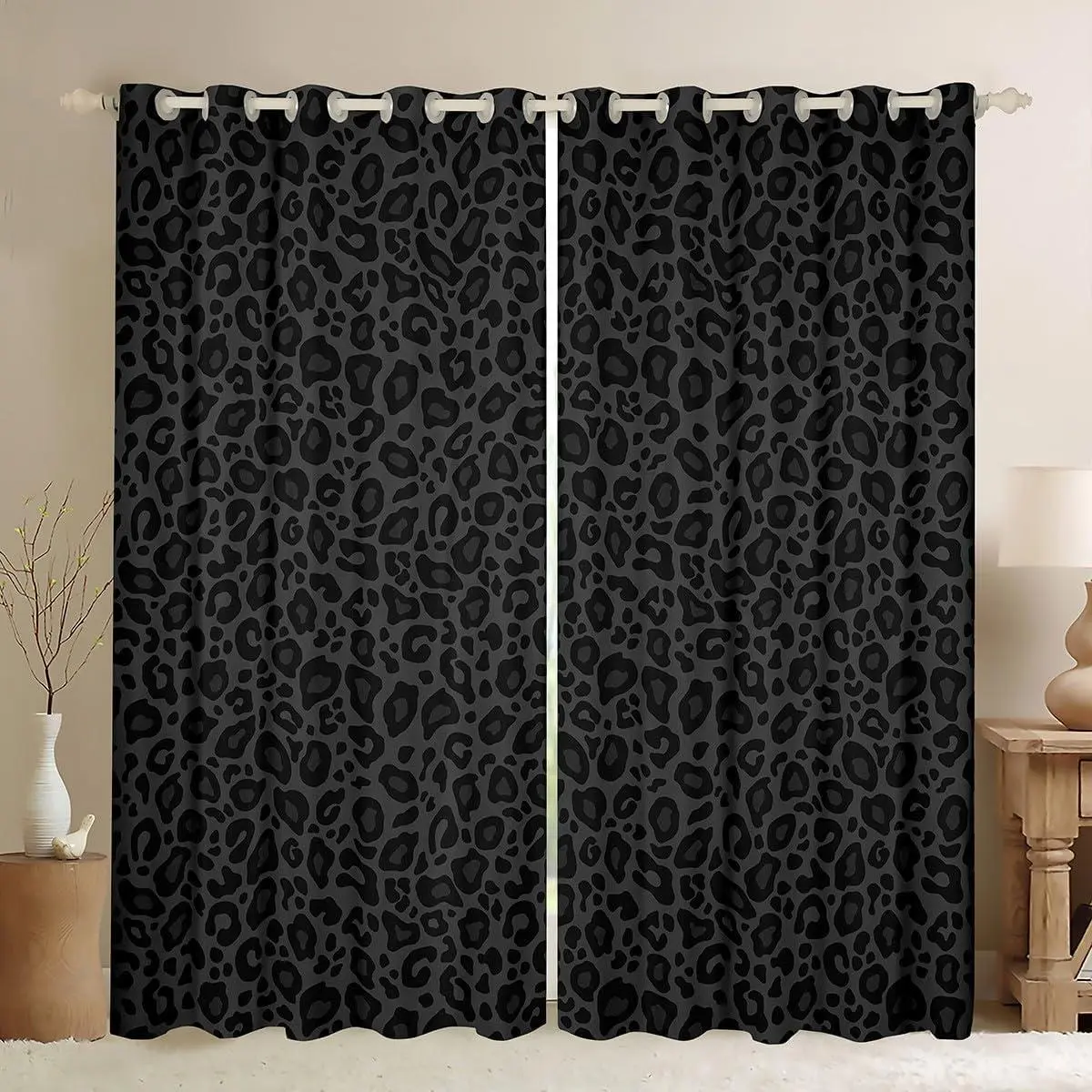 Feelyou 2-Panel Grommet Curtains, HD Cheetah Print Animal Pattern Decorative Window Drapes, Gray Wild Animal Skin Curtains for Teens & Kids Room Decor