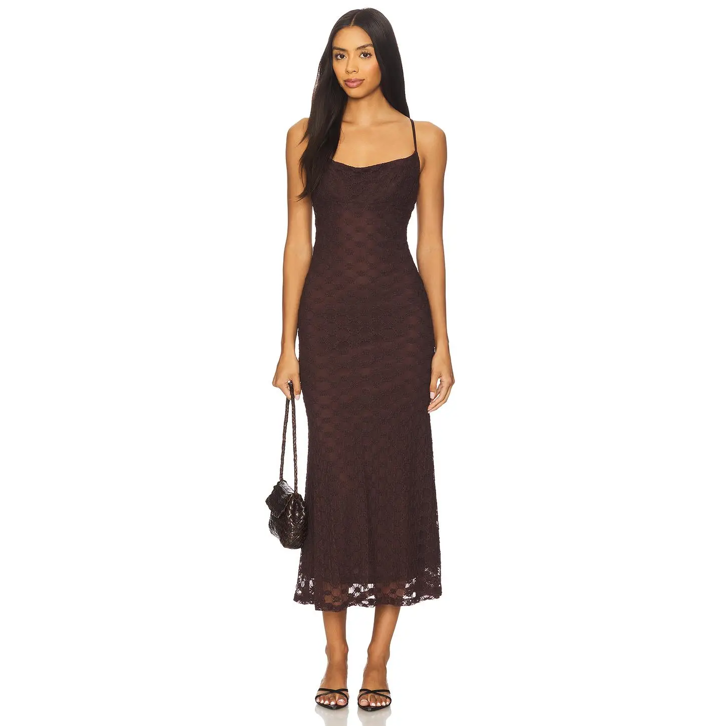 Bardot Adoni Mesh Midi Dress in Dark Chocolate
