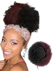 8 Inch Afro Puff Drawstring Bun for Woman, Multiple Colors Human Hair Puff Ponytail Extension Clip On Kinky Drawstring Curly Ponytail Durable Soft Bouncy Bun