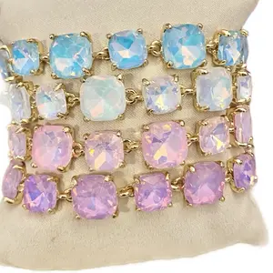 Jewel Candy Vibes Link Bracelets with Colorful Stones and Gold Accents Trendy Fashionable Accessories Trendy Stack Bangle