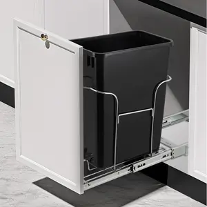 GARVEE Under Cabinet Pull Out Stainless Steel Slide Shelf for 30L Waste Can, Adjustable Slide Out Garbage Can Shelf for Kitchen Sink Storage, Trash Can Not Included