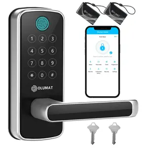 Smart Lock with Handle: Wi-Fi Keyless Entry Door Lock - Smart Locks for Front Door - Biometric Fingerprint Door Lock - Smart Door Lock with Keypad - Garage Door with App Control - Auto Lock