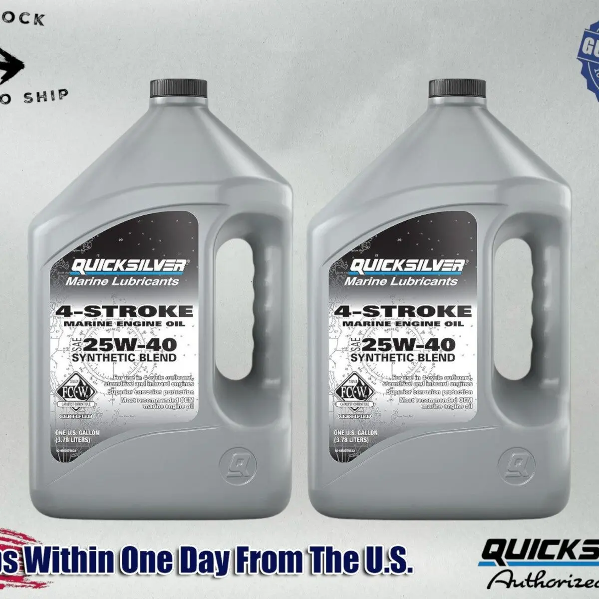Quicksilver OEM 25W-40 Synthetic Marine Engine Oil 1 Gallon 8M0078623-2PACK