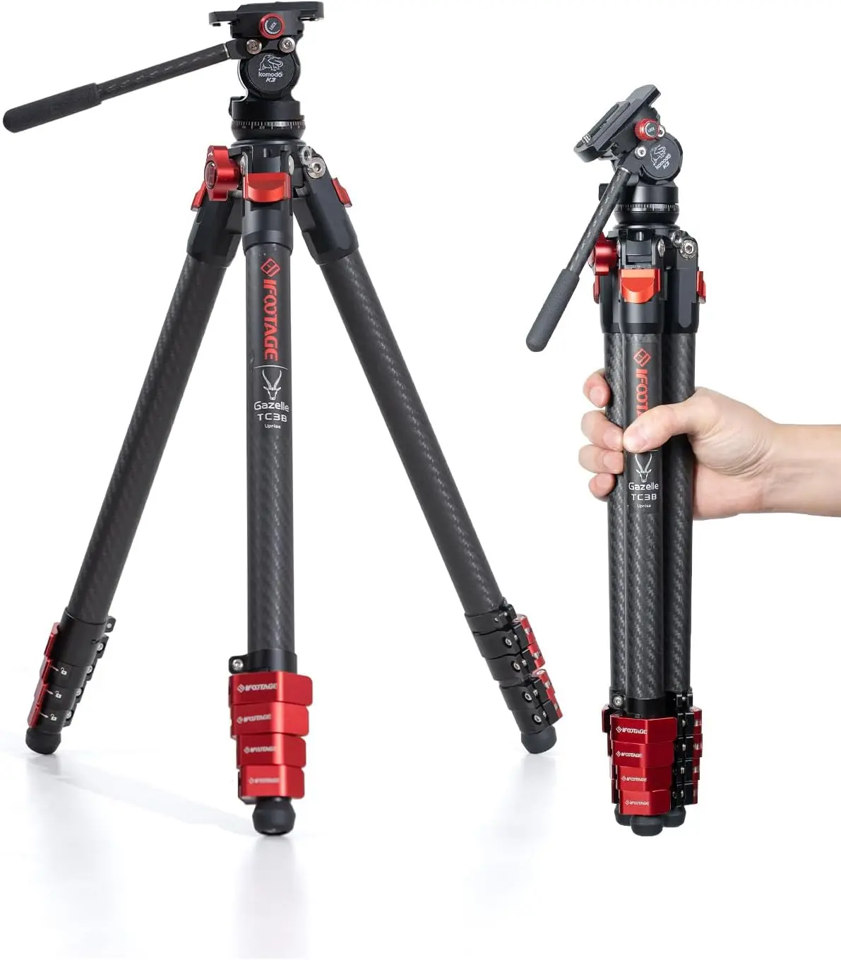 IFOOTAGE Tripod for Camera TC3B with Fluid Head K3, Professional Travel Tripod Kit Carbon Fiber Video Tripod with Head for Canon Nikon Sony DSLR/Cameras, Ultra-Portable and Stable