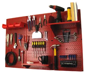 4ft Metal Pegboard Premium Tool Storage Kit - Red Toolboard with Hooks