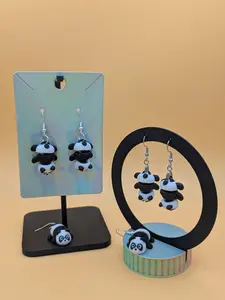 3D Printed Flexi Panda Dangle Earrings | Articulated Body | Hypoallergenic Novelty Animal Jewelry
