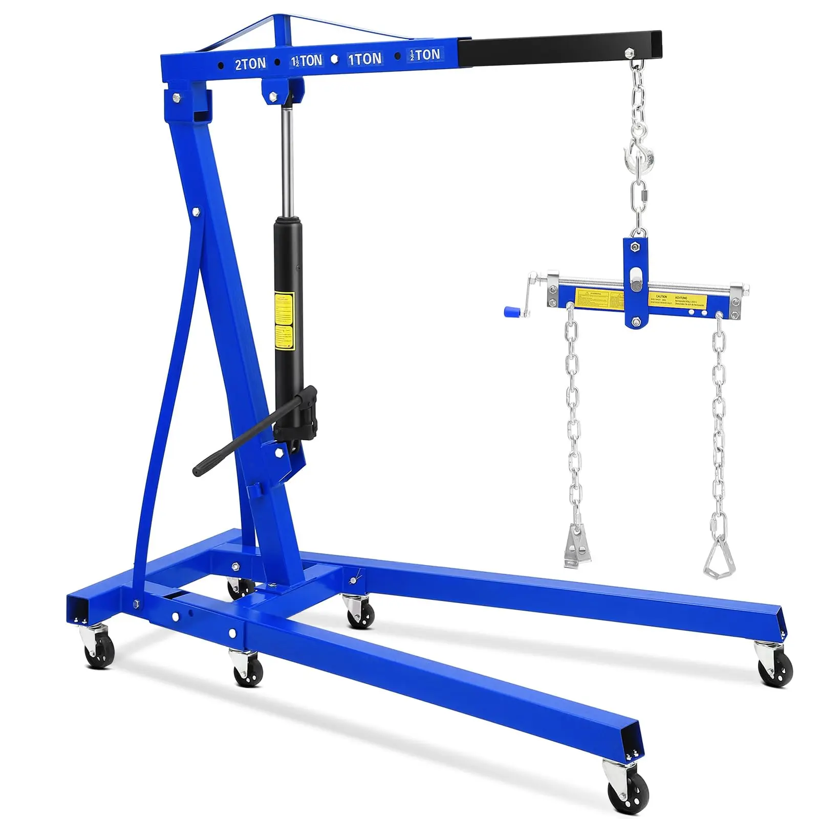 [Football Fan SeasonDeal] Hydraulic Engine Hoist with Lever 2 Ton (4400LB), Heavy Duty Folding Shop Crane w/ 6 Swivel Casters & Telescopic Boom, Adjustable Lifting for Engines, Transmissions | Garage, Workshop, Factory, Blue