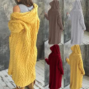 European and American new cardigan knitting lazy style hooded long cardigan sweater autumn and winter women's fashion