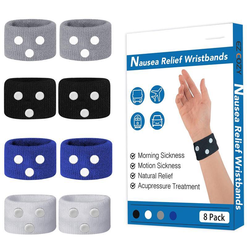 BONISON Motion Sickness Relief Bands, 8 Pack Acupressure Anti-Nausea Wristbands, Drug-Free for Travel, Car, Sea & Pregnancy