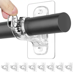 8 Pack No Wall Damage Rod Holders, No Drill Adhesive Curtain Rod Brackets, Sticky Curtain Rods Hooks, Nail Free Adjustable Curtain Hanger for Wall, Decor...