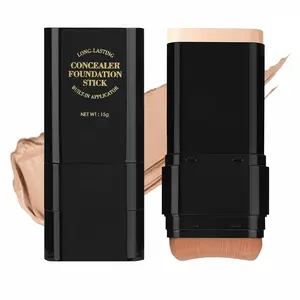 5-Color Dual-Ended Concealer Foundation Stick, 2-In-1 Long-Lasting Foundation and Concealer with Brush, Creamy Full Coverage for Dark Circles & Blemishes for Face Makeup