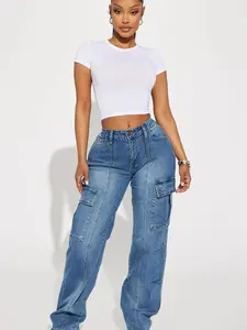 Say It Now Stretch Straight Leg Cargo Jeans - Dark Wash