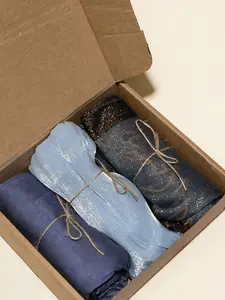 3Pcs Fashion Hijab Gift Box Set | Soft Breathable Fabric, Suitable for Daily Wear, Jersey Cotton, Chiffon Shimmer & Gold Print Muslim Scarves, Ready-to-Gift