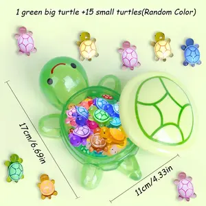 Resin Turtle Figurine Set with Night Light, 1 Big & 15 Mini, Non-Electric, Featherless Design, Perfect for Party Favors & Decorations, Statue Decor