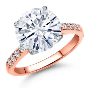 Gem Stone King 10K Two Tone Gold Round 10MM Gemstone Birthstone and Lab Grown Diamond Engagement Ring For Women | Available in Size 5,6,7,8,9