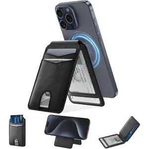 Wallet Compatible with Magsafe:  Phone Wallet & Card Holder for   16 15 14 13 12 Pro Max - Adjustable Mag Safe Wallet Stand with 4 Card Slots - Black