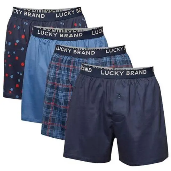 LUCK-IT Men's 4-Pack Knit Print Boxer Briefs, Tropical & Solid Designs, Lightweight Cotton-Rich Breathable Fabric, Tag-Free Comfort Waistband, Button Fly, Non-Iron Relaxed Fit, Machine Washable Casual Underwear, Lets Skin Breathe, Print Boxer Brief, Light