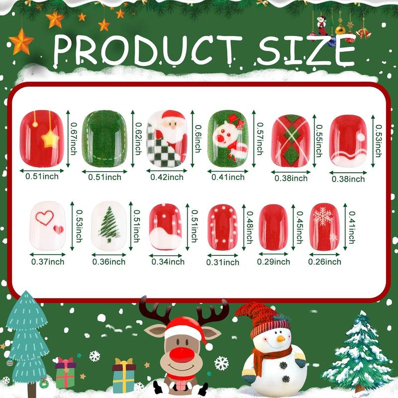 216-Pc Kids Christmas Press-On Nails – 9-Pack Full-Cover Short False Nail Tips for Girls | Holiday Party Favors & Gift