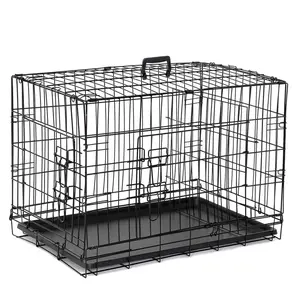 SuperDeal Pets 30-Inch Durable Dog Crate with Folding Kennel 2 Doors and Tray Pet Safe House, Black