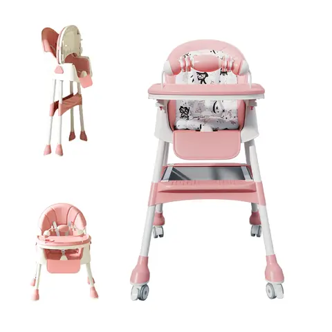 3-In-1 High Chair for Baby Portable Convertible Set with Snap Button Comfortable Collapsible Anti-Lop Design Double-Layer Tray & Toy Rack Perfect Christmas Gift double removable tray travel foldable high chair space-saving design