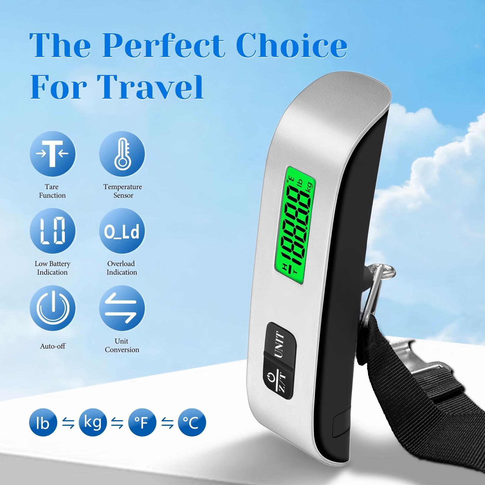 TikTok Travel Hack | 110lb Digital Luggage Scale | 4 Unit Switch Backlit Weigher for Travel, Home & Markets