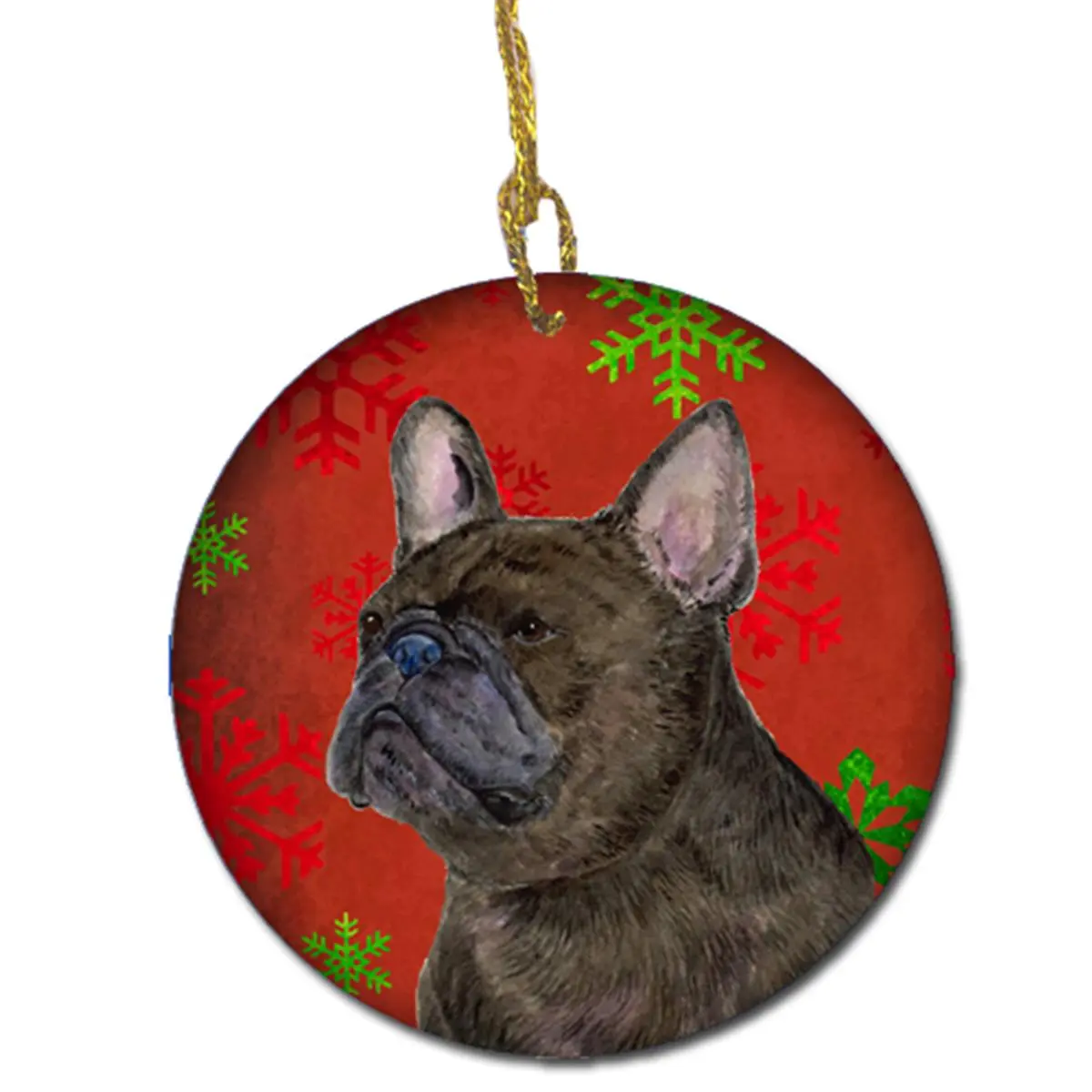 French Bulldog Red Snowflakes Holiday Christmas Ceramic Ornament